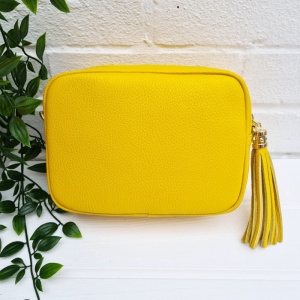 Tassel Zip Leather Bag - Yellow